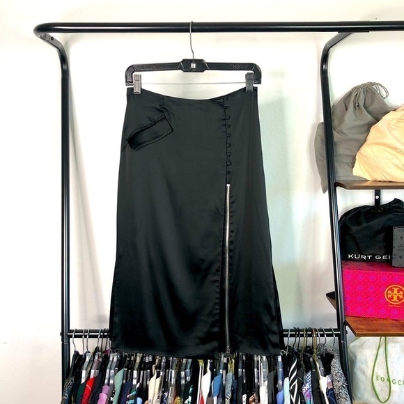JONATHAN Simkhai Black Satin Zip Side Slit Wrap Skirt - Picture 1 of 13